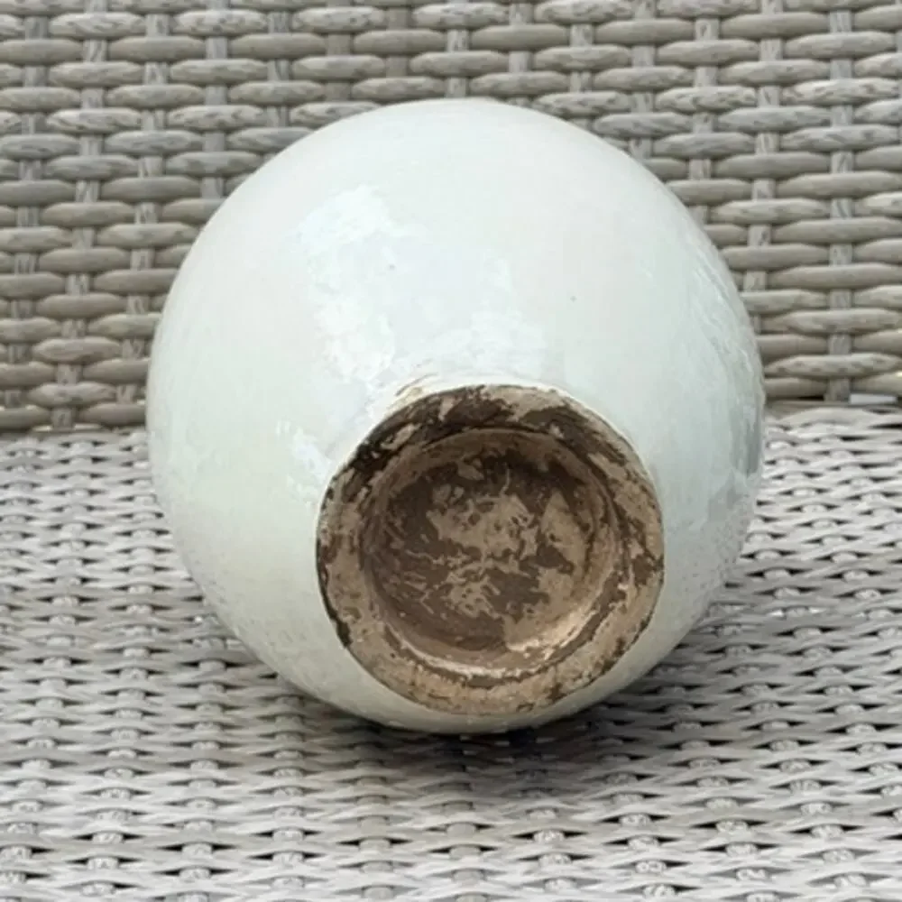 Vintage White Glazed Stoneware Bottle Vase Handmade Asian Style 12
